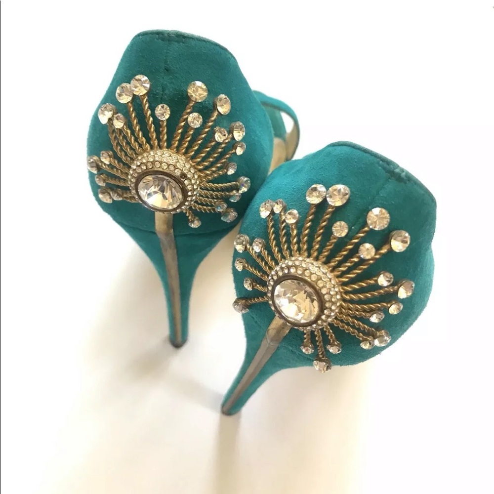 Brian Atwood Crystal peacock teal stiletto heels
